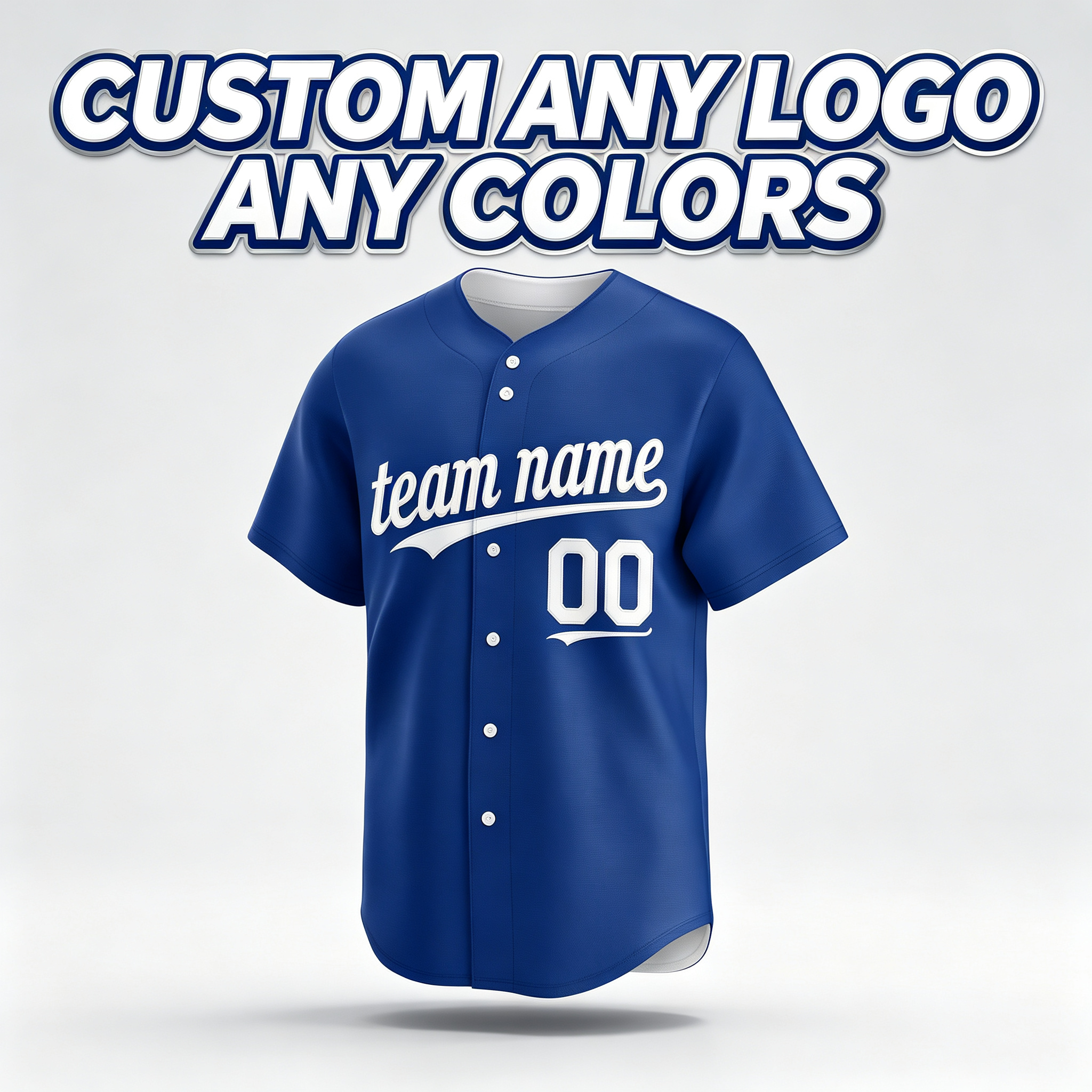 Custom Printed Kansas City Style Baseball Jersey Royal Blue White Trim Button Down Shirt for Men and Women