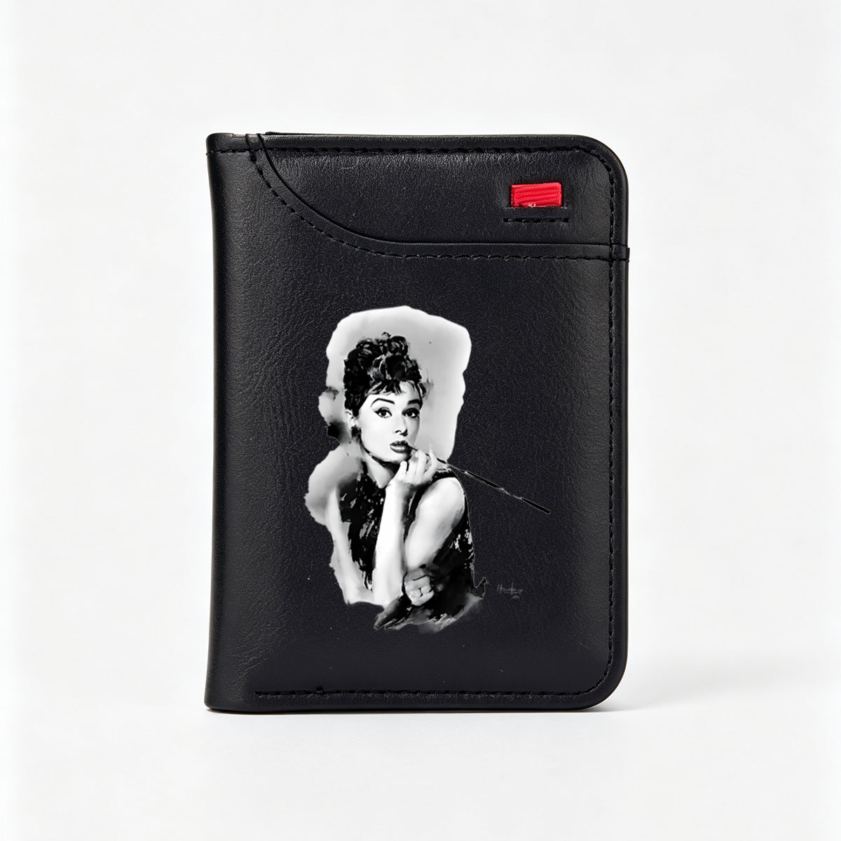 Audrey Hepburn in Classic Black and White Portrait - Vertical Style Wallet