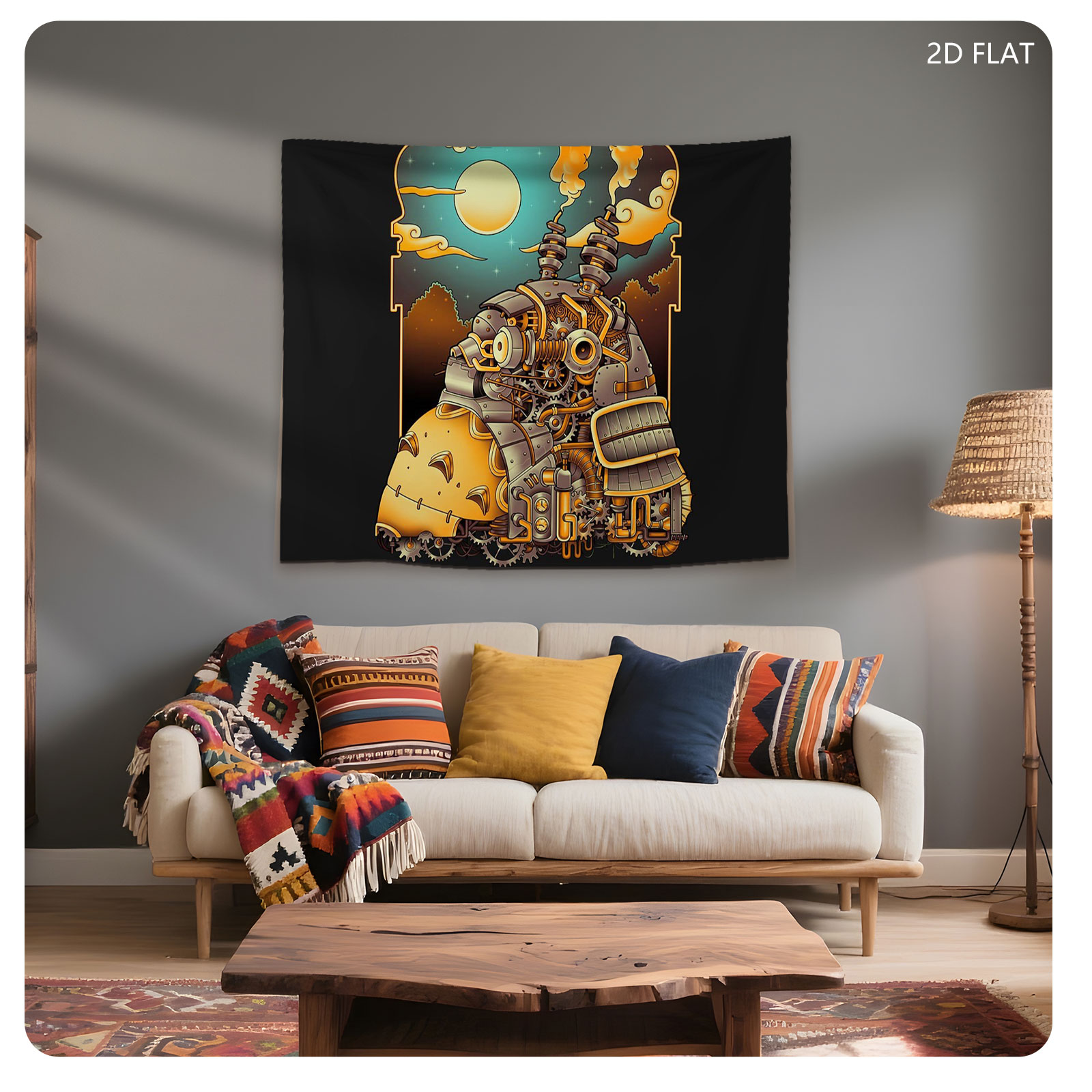 Steampunk Samurai Robot Under Moonlit Sky - Tapestry