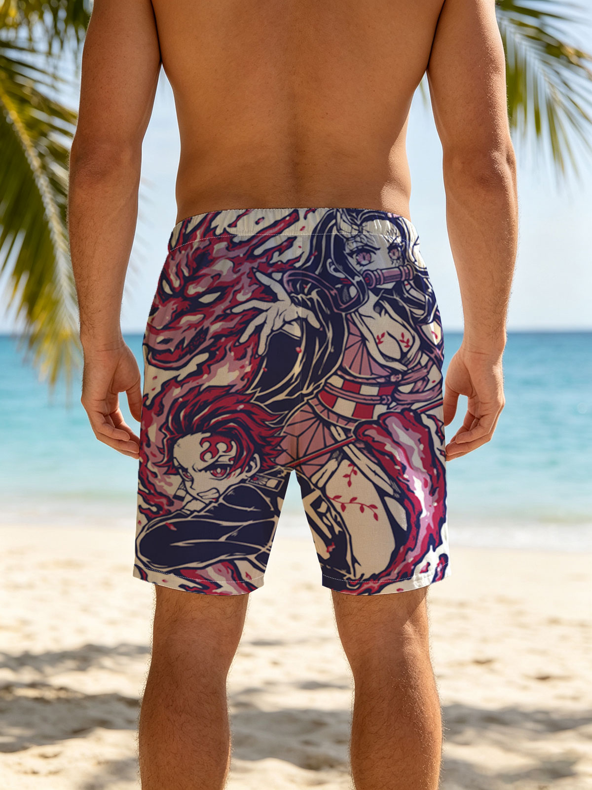Demon Slayer: Nezuko and Tanjiro with Flame Dragon -  Beach shorts
