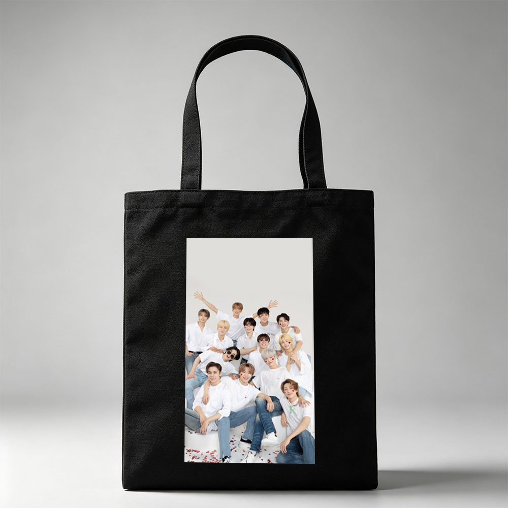 SEVENTEEN Group Photo in White Outfits with Playful Poses and Red Heart Details - Canvas tote bags
