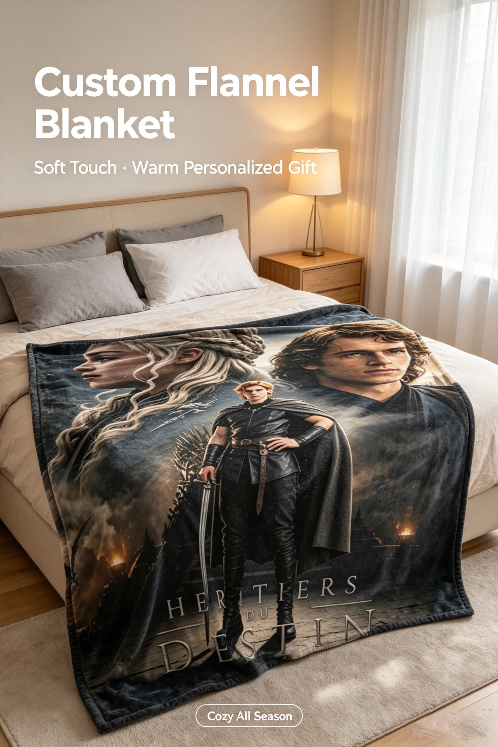 Custom Face Blanket - House of the Dragon Inspired Flannel Blanket for Fans of Game of Thrones - Perfect for Couch, Bed, or as a Unique Gift or Giveaway