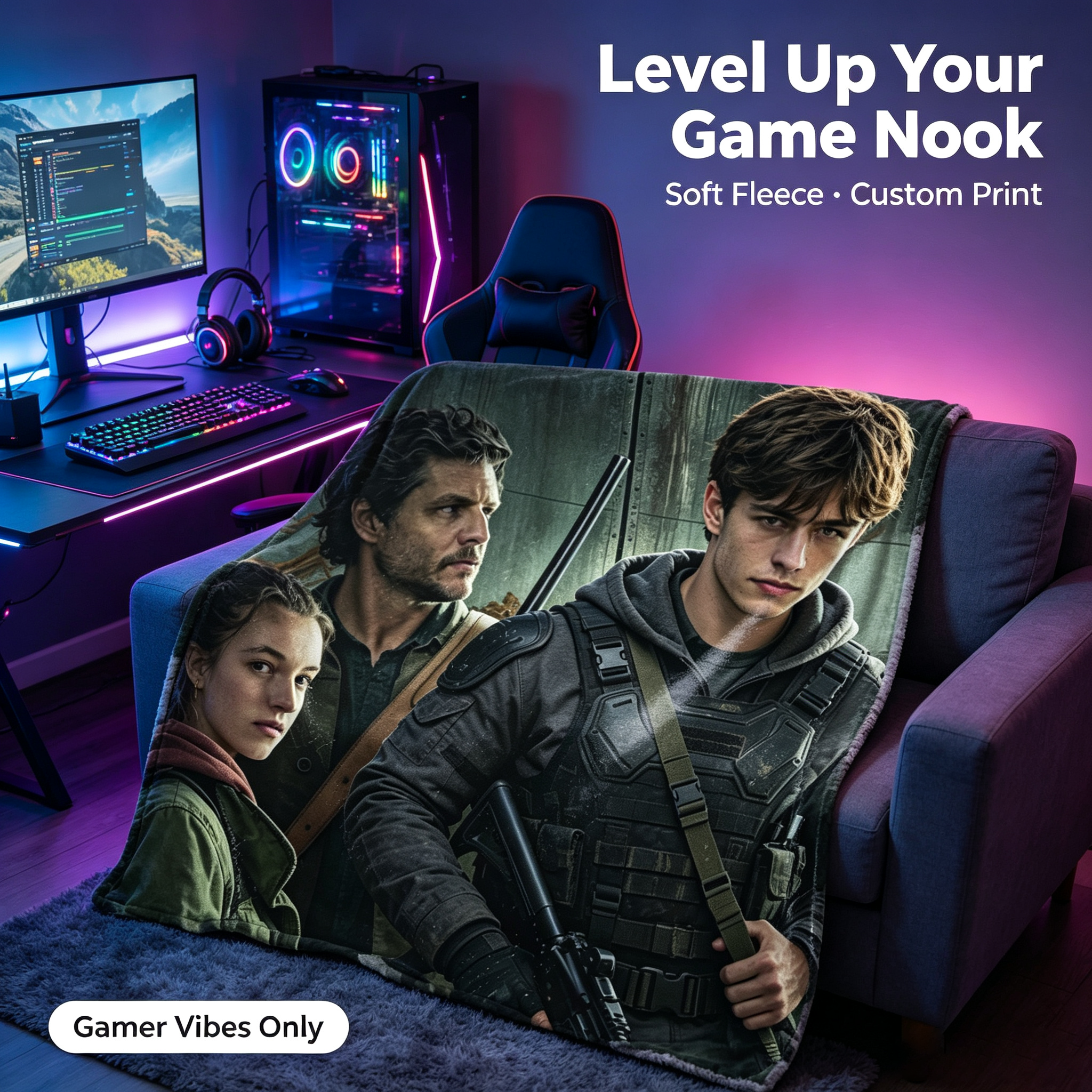 Custom Face Blanket The Last of Us Flannel Blanket Cozy Gaming Gift for Fans and Collectors
