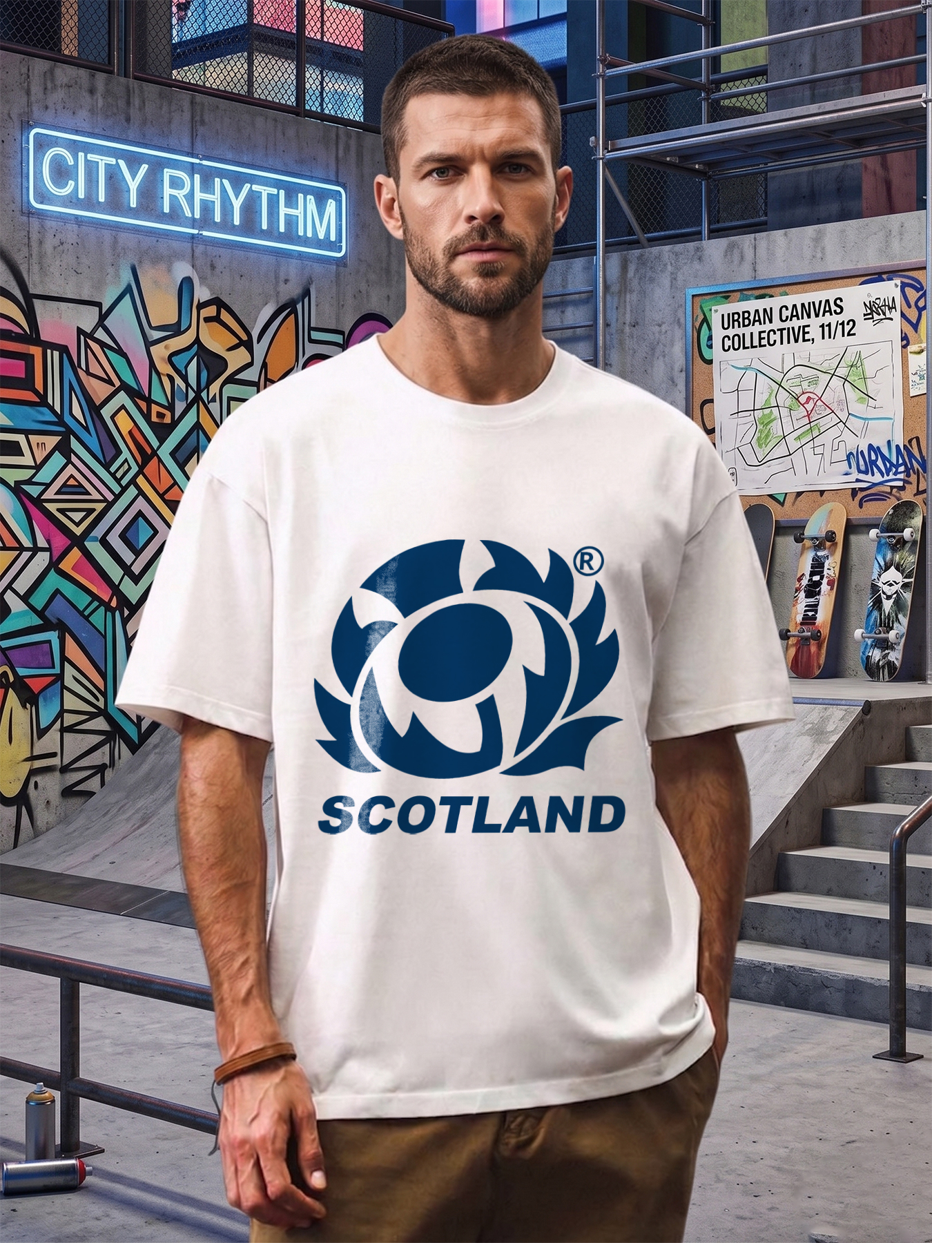 Men's Printed T-Shirt Scotland Thistle Logo Design Casual Round Neck Summer Lightweight Breathable Short Sleeve T-Shirt for Fans and Travelers Adult Unisex Streetwear Outfit