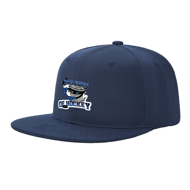 Flat Brim Baseball Cap Bad Boys of Hockey Trash Can Mascot Design Streetwear Underground Skate Style for Hockey Rink Skate Park Urban Athletes and Streetwear Enthusiasts