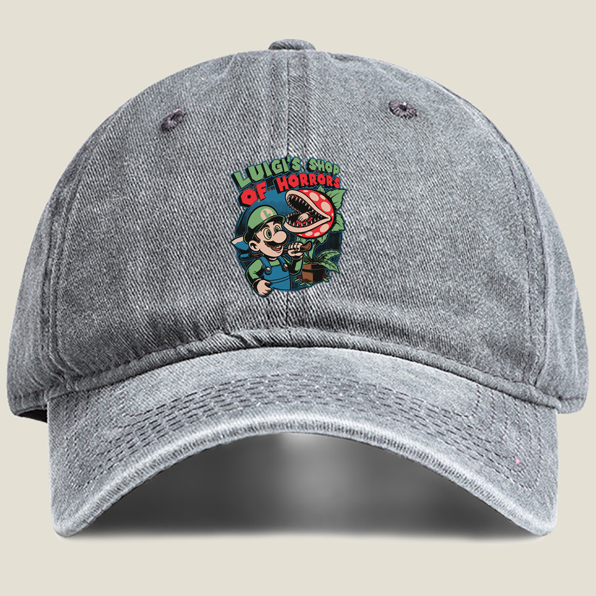Luigi's Shop of Horrors: Luigi and Piranha Plant - Washed Denim - Baseball Cap