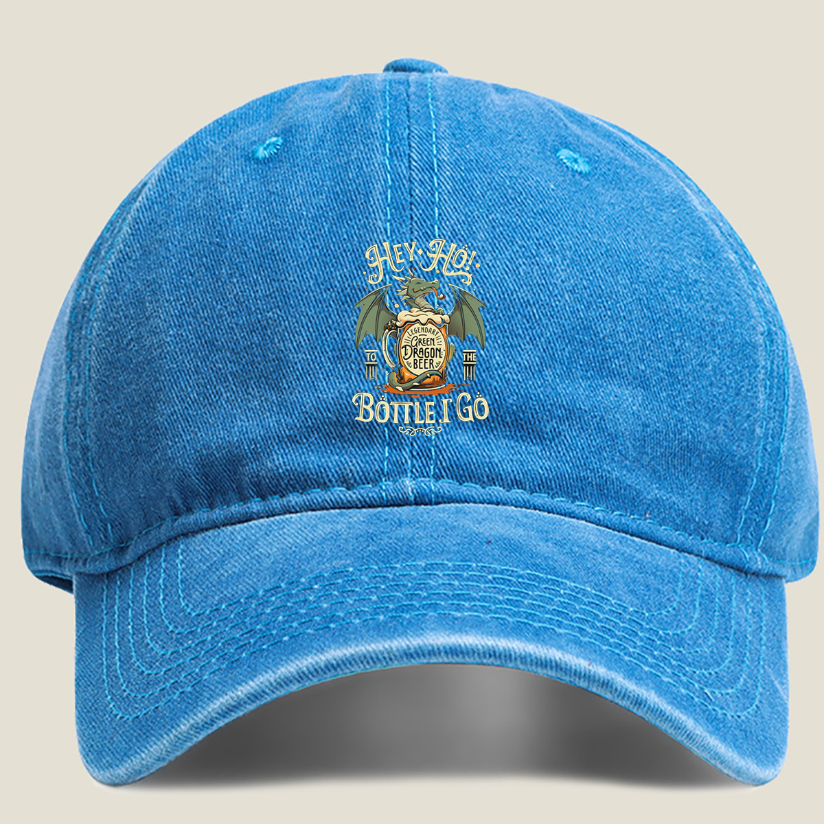Hey Ho! To the Bottle I Go - Green Dragon Beer - Washed Denim - Baseball Cap