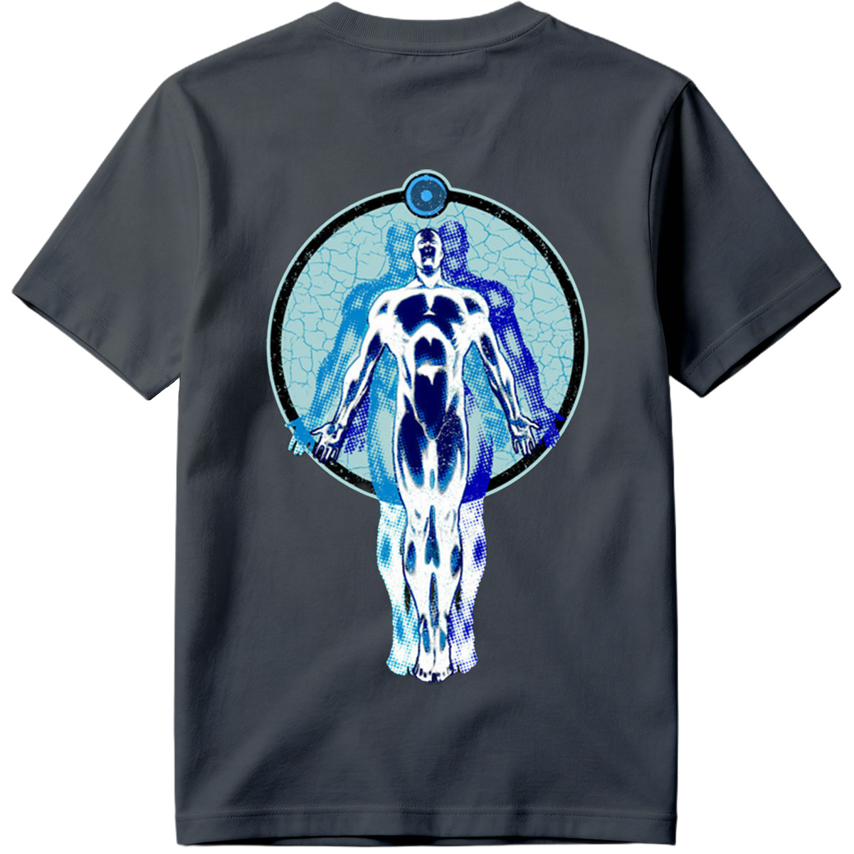Blue Human Figure in Circular Frame - Tee