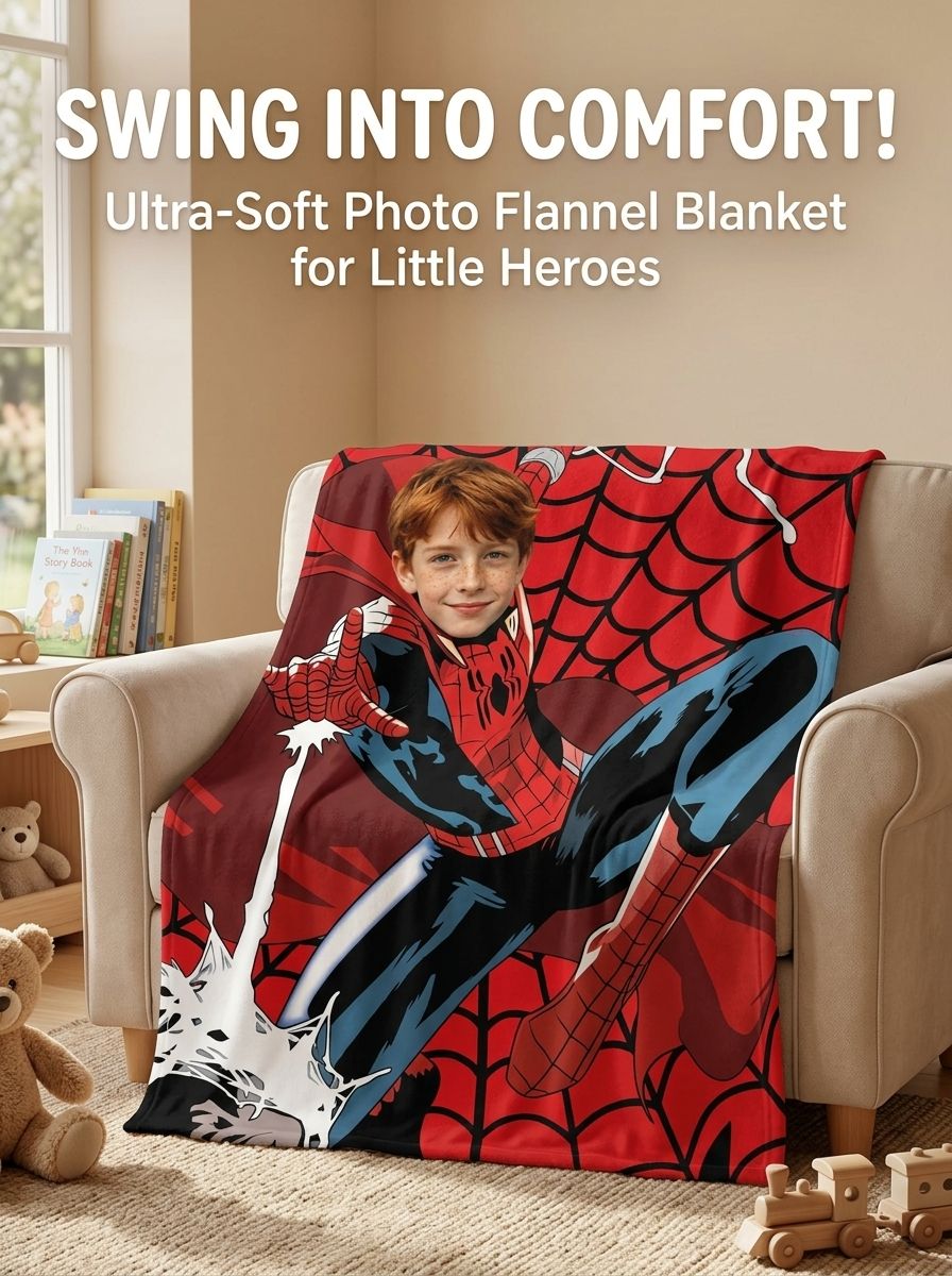 Customized Avatar Superhero Photo Throw Blanket, Ultra-Soft Anti-Pilling Flannel Fleece Blanket for Kids and Adults, Personalized Cozy Bed and Couch Gift for Birthday, Christmas, and Holidays
