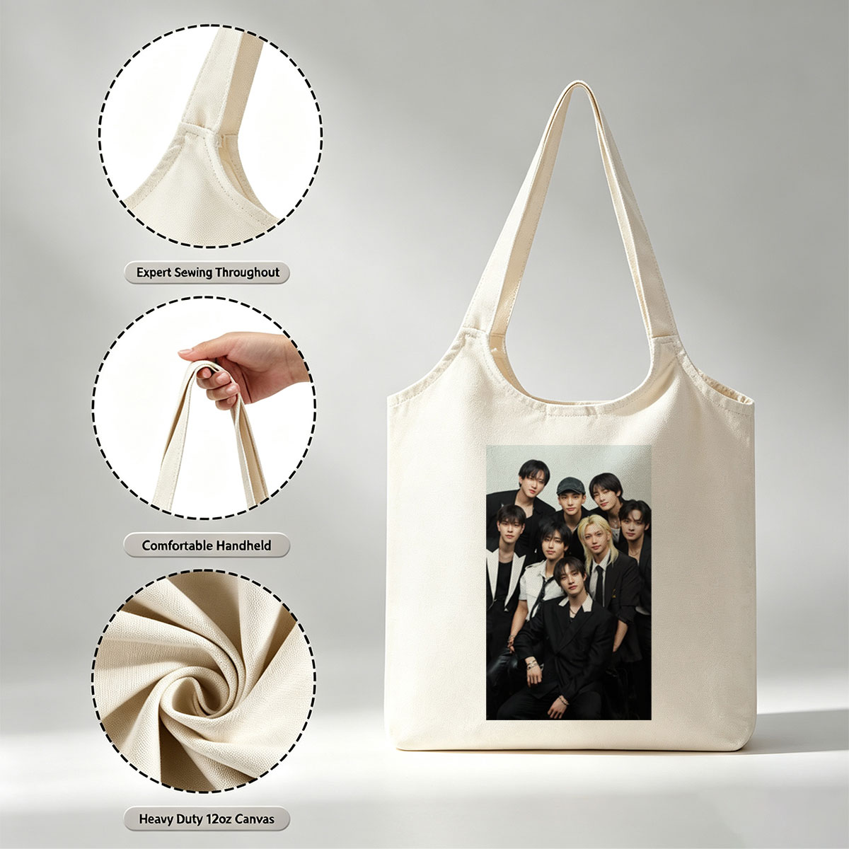 Stray Kids Group Photo in Stylish Black Outfits Posed Together - Canvas shoulder bags/