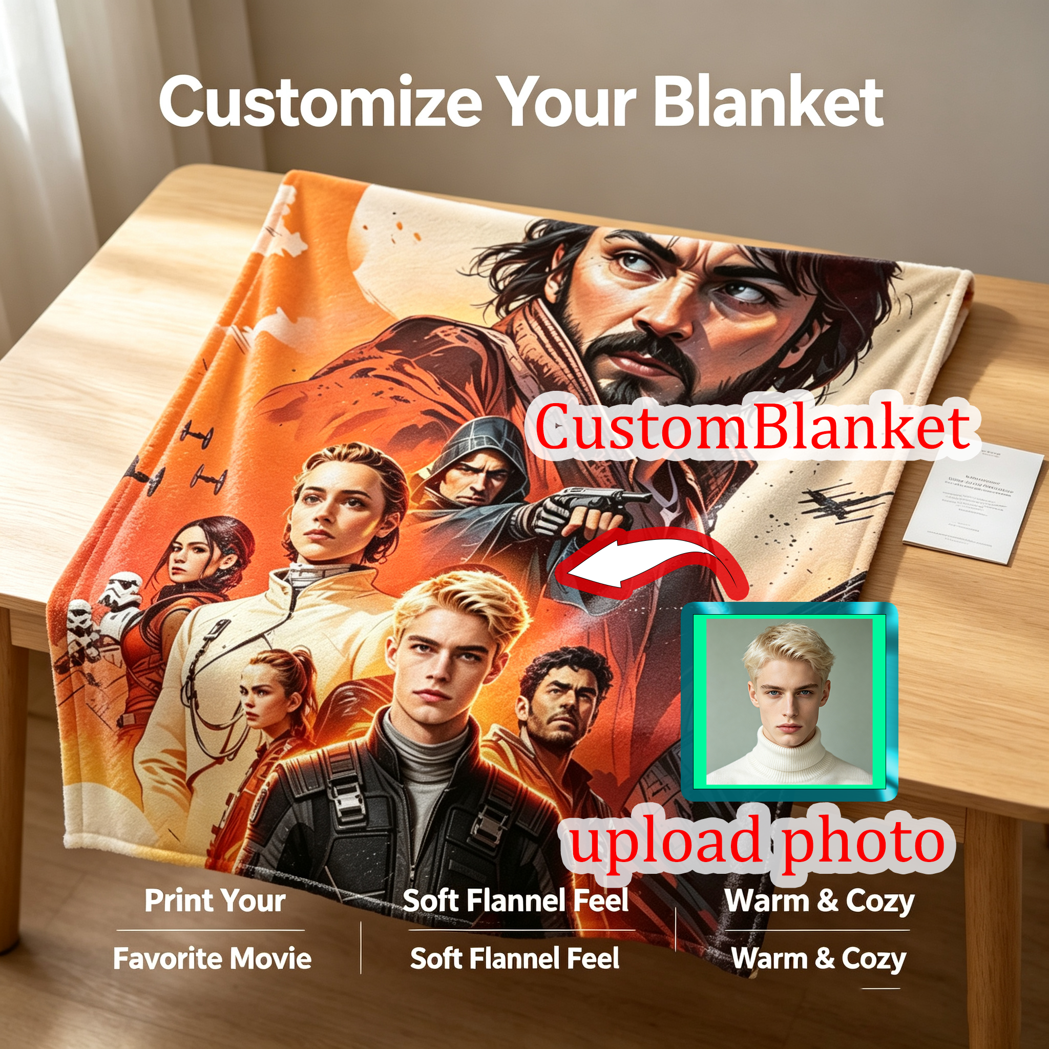 Custom Face Blanket Star Wars Character Portrait Flannel Blanket Perfect for Fans and Collectors Ideal Gift or Giveaway Item