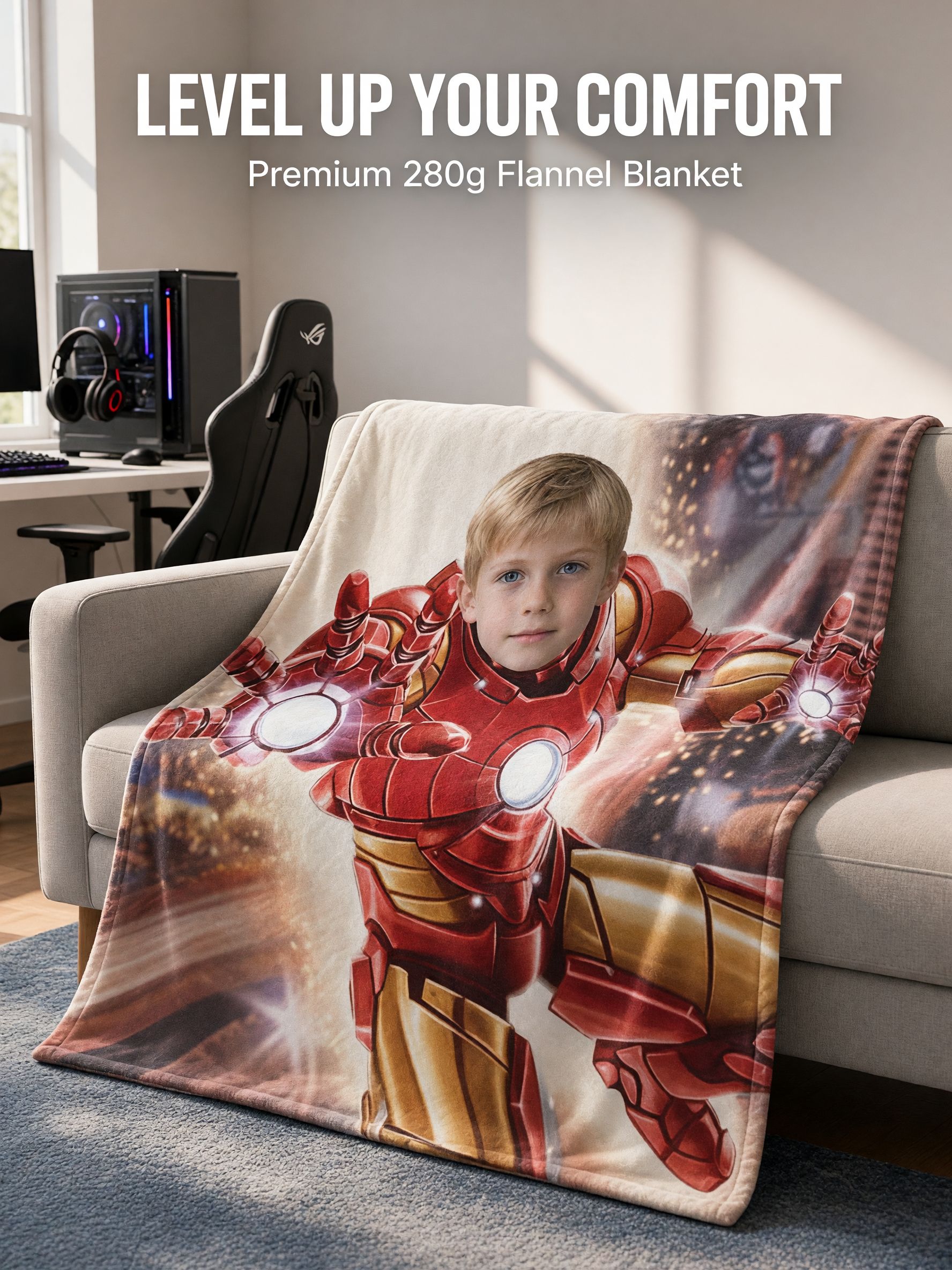 Custom Face Superhero Flannel Blanket, Personalized Photo Plush Throw for Kids and Adults, Ideal Cozy Keepsake Gift