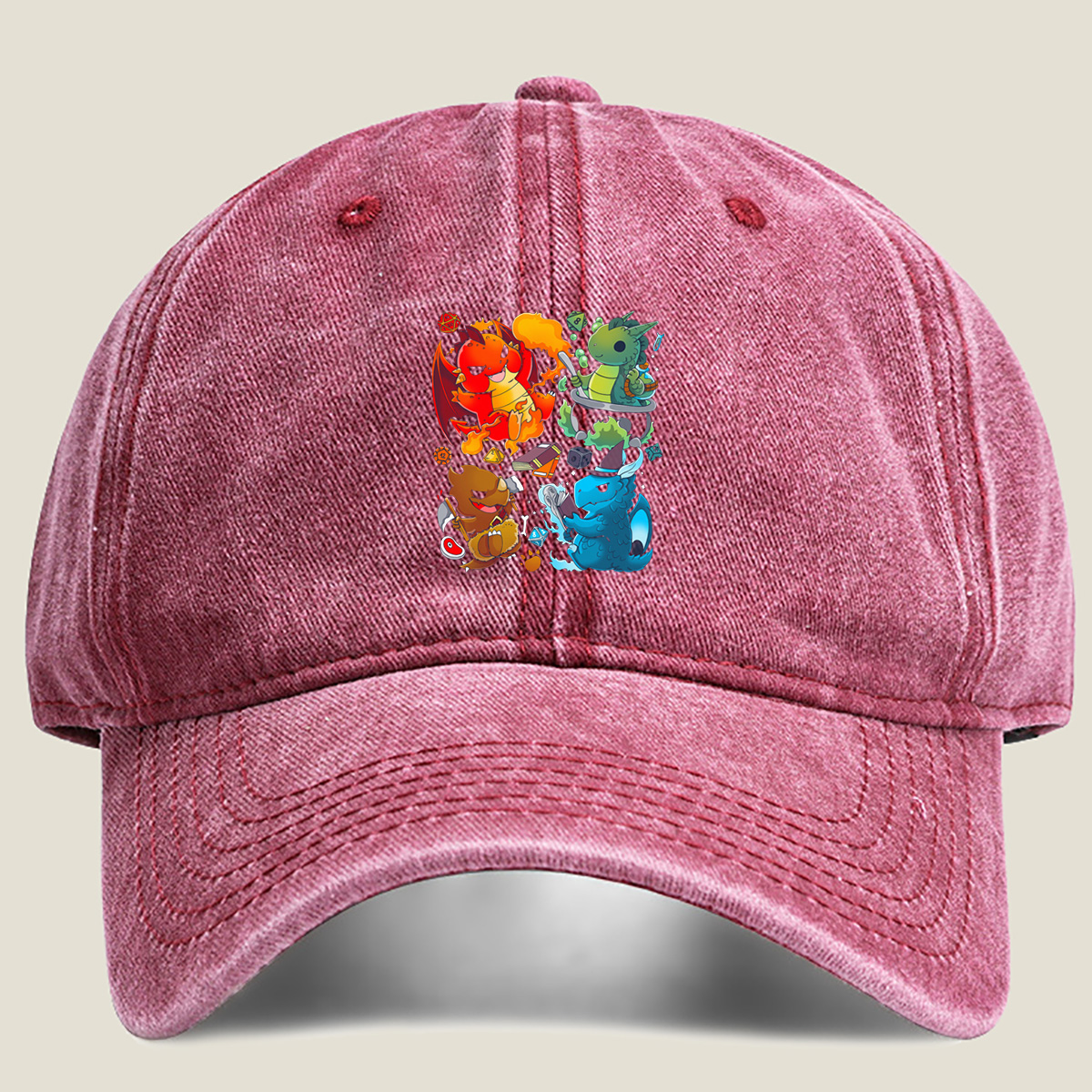 Dragon Quest: Fire, Nature, Earth, and Water Elements - Washed Denim - Baseball Cap