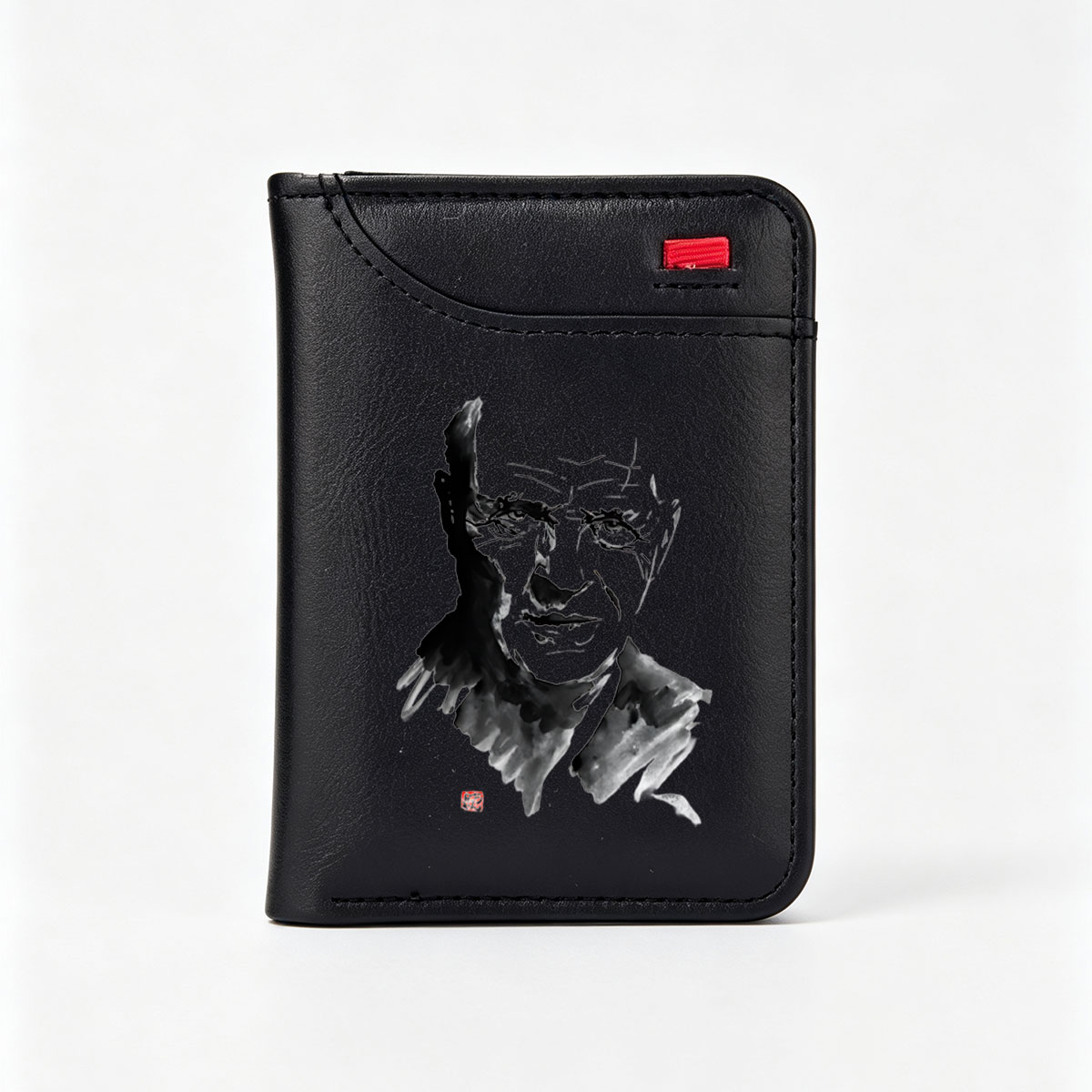Abstract Ink Portrait of a Man with Intense Gaze - Vertical Style Wallet