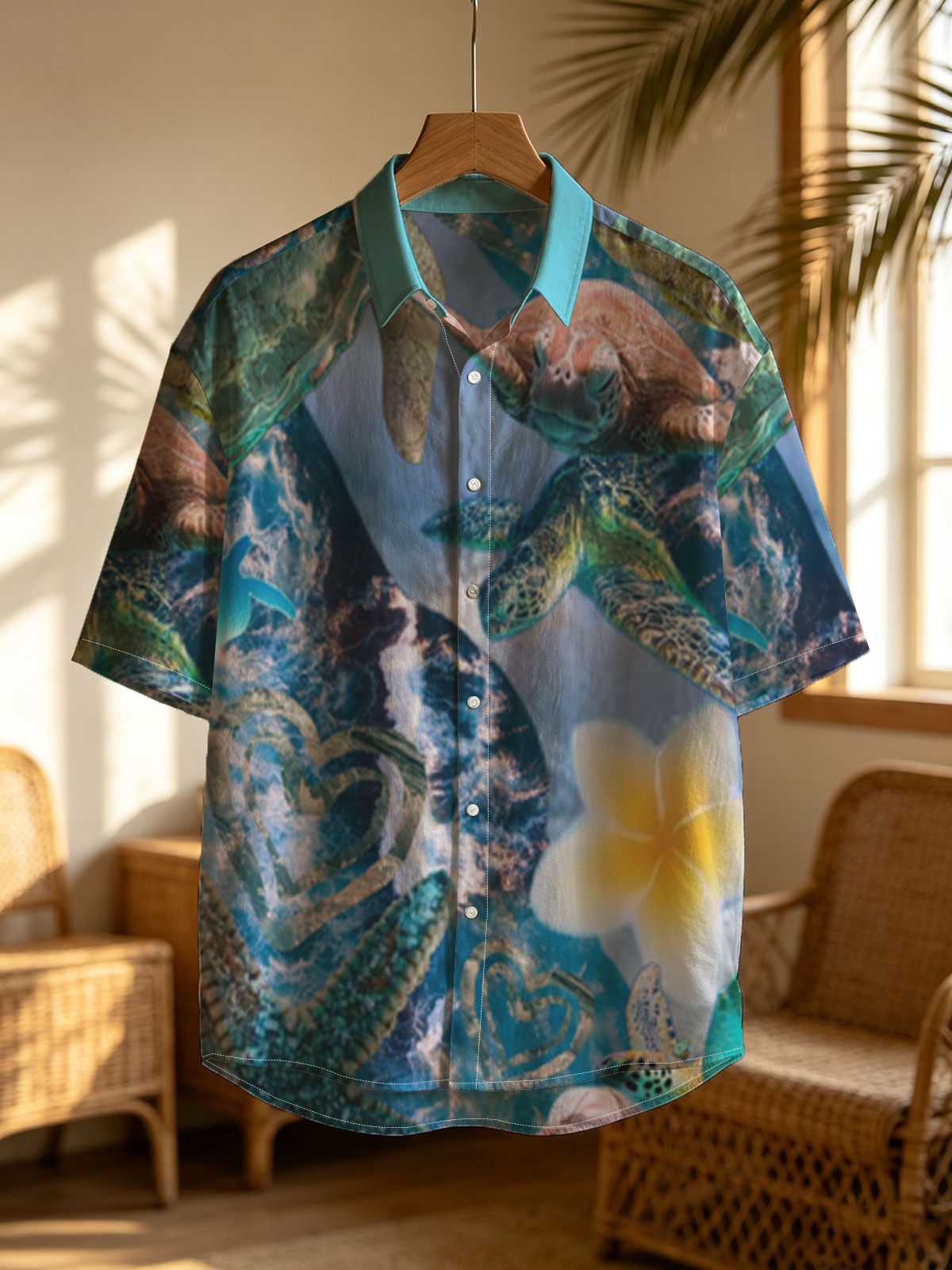 Turtles, stars, and flowers in a heart-filled ocean scene -  Shirt
