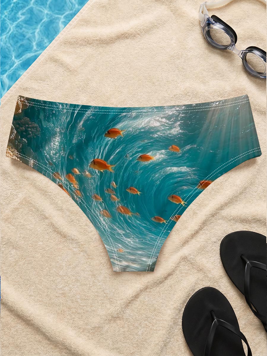 Sunlit Coral Cave with Swimming Fish -  Men's swim trunks