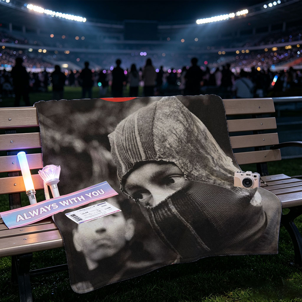 Linkin Park Band Member in Black and White with Red Logo and Balaclava Scene - Blankets