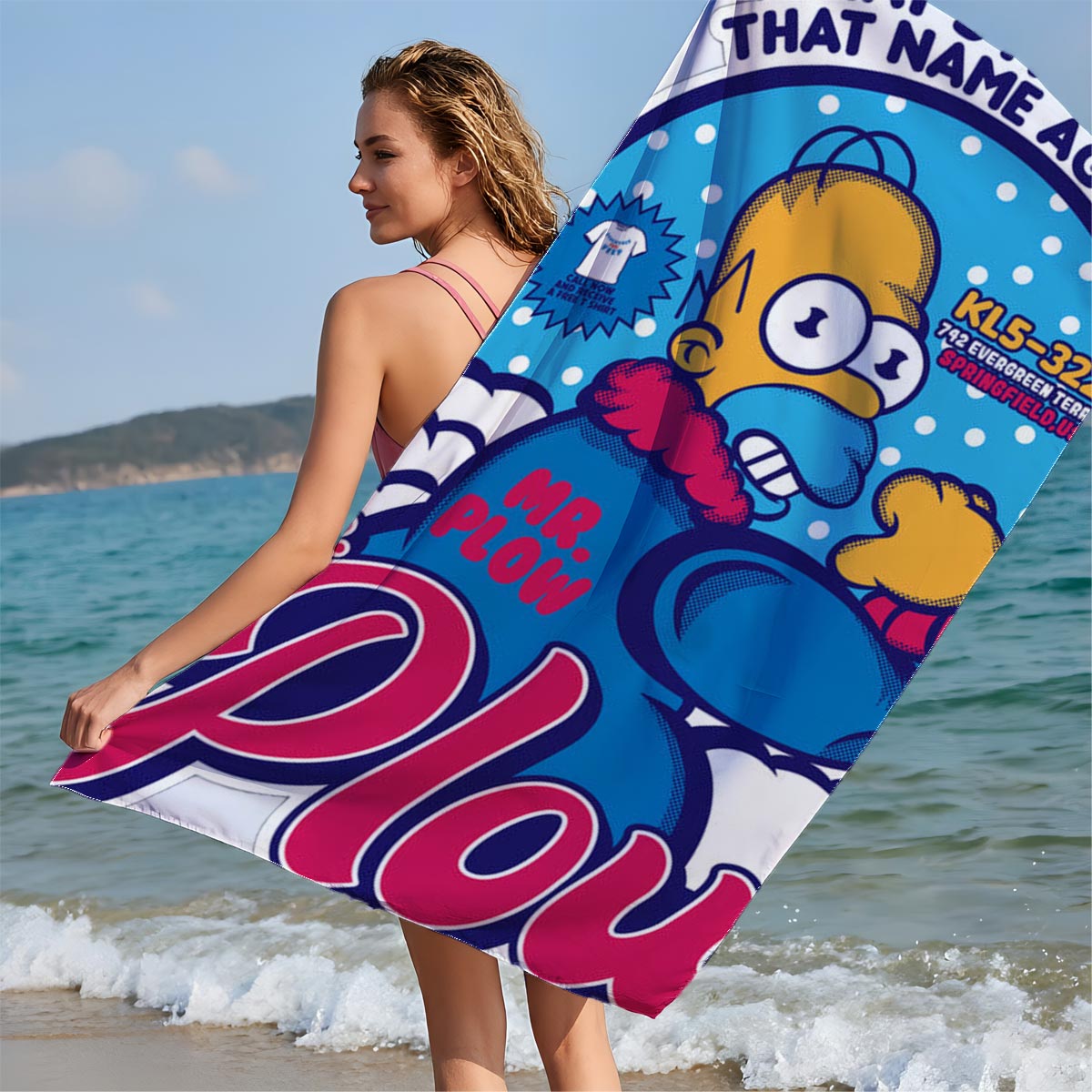 Homer Simpson as Mr. Plow, Springfield USA, KL5-3226, Evergreen Terrace - Beach towels