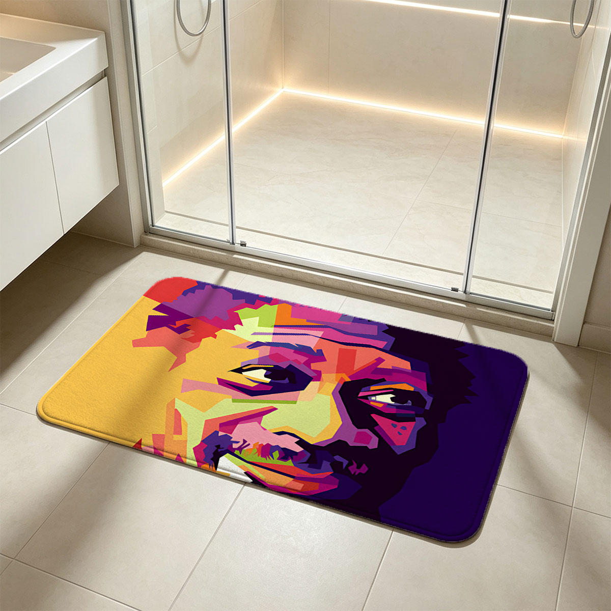 Colorful Abstract Portrait of a Man with Vibrant Geometric Patterns - Flannel floor mat