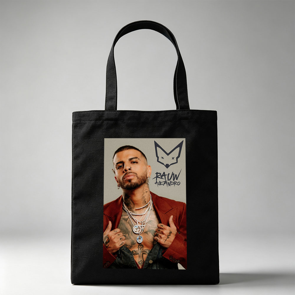 Rauw Alejandro Pose with Tattooed Chest and Multiple Necklaces in Red Blazer - Canvas tote bags