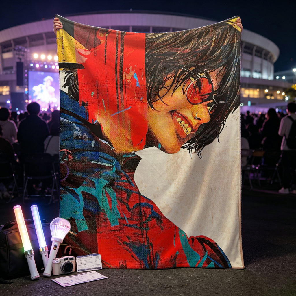 Billie Eilish in a Vibrant Artistic Portrait with Bold Colors and Abstract Elements - Blankets