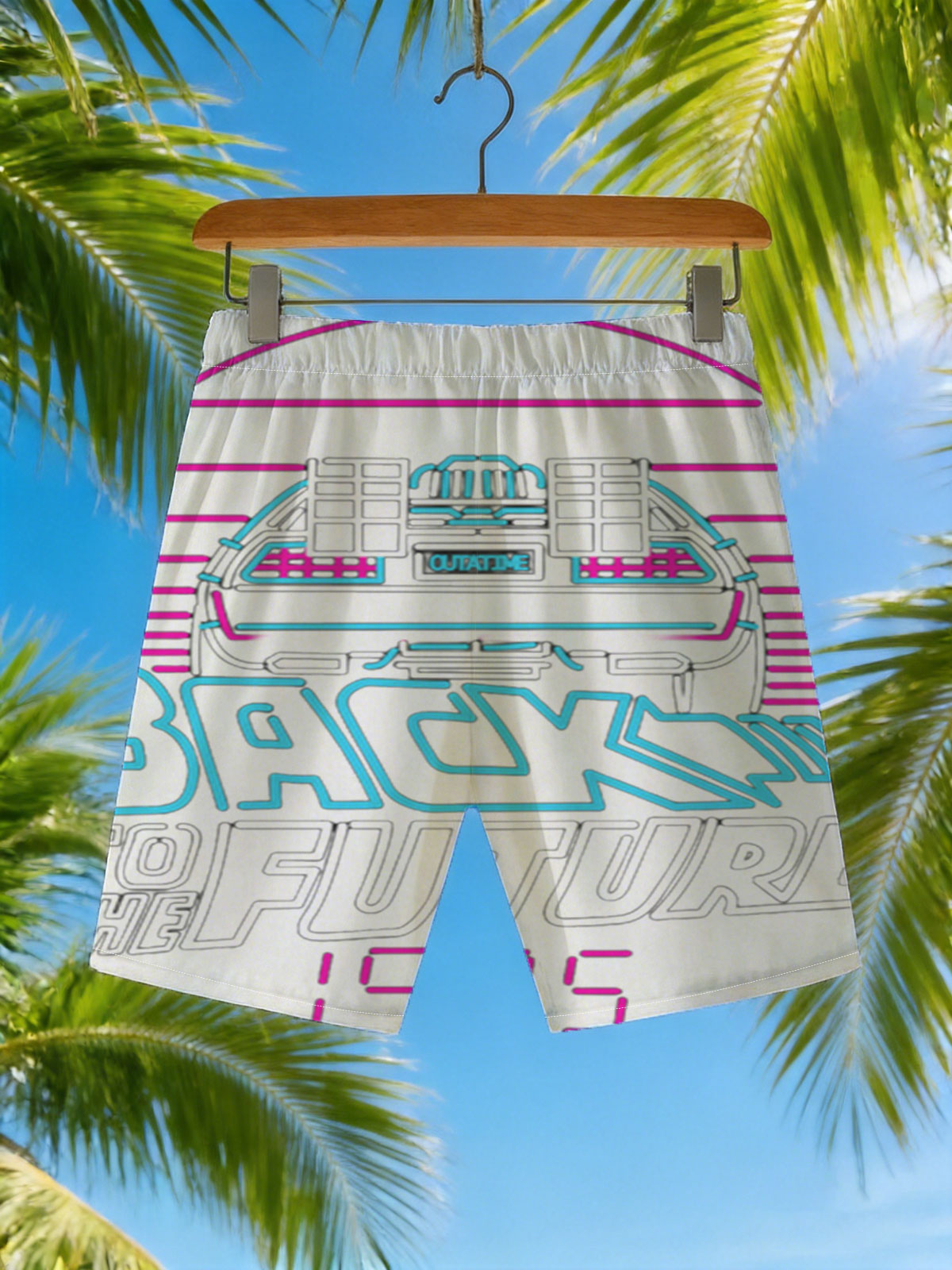 Back to the Future 1985 - Marty McFly, Doc Brown, DeLorean Time Machine -  Beach shorts