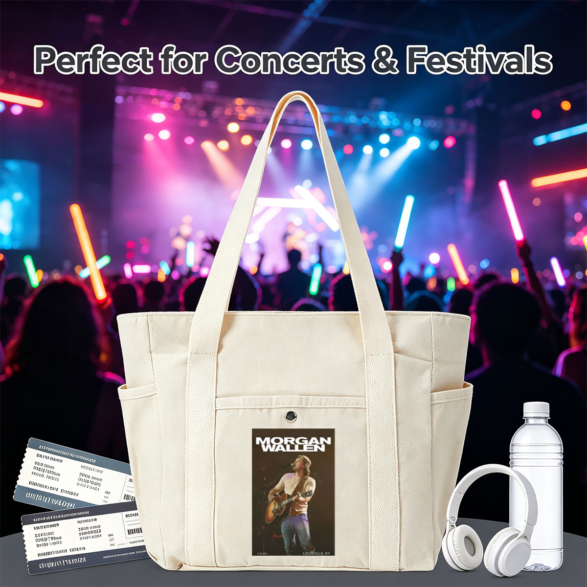 Morgan Wallen Live Performance Playing Guitar on Stage in Louisville, KY - Multi-pocket bags
