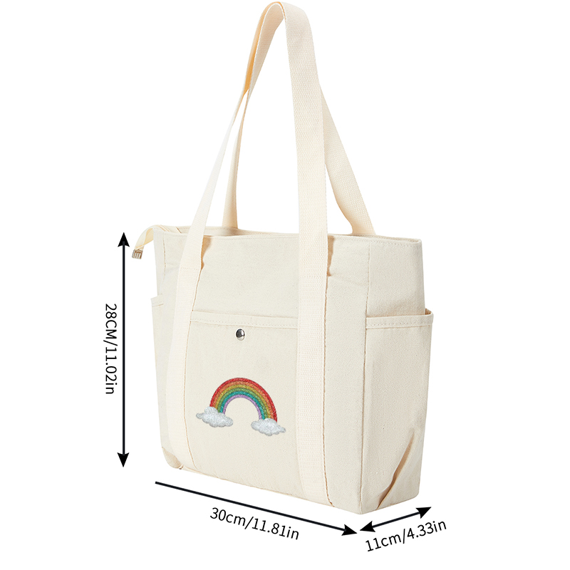 Multi Pocket Bag Cream White with Glitter Rainbow Cloud Print | Practical Everyday Organizer for Women, Students, and Travelers – Stylish Crossbody Bag for School, Work, and Daily Use