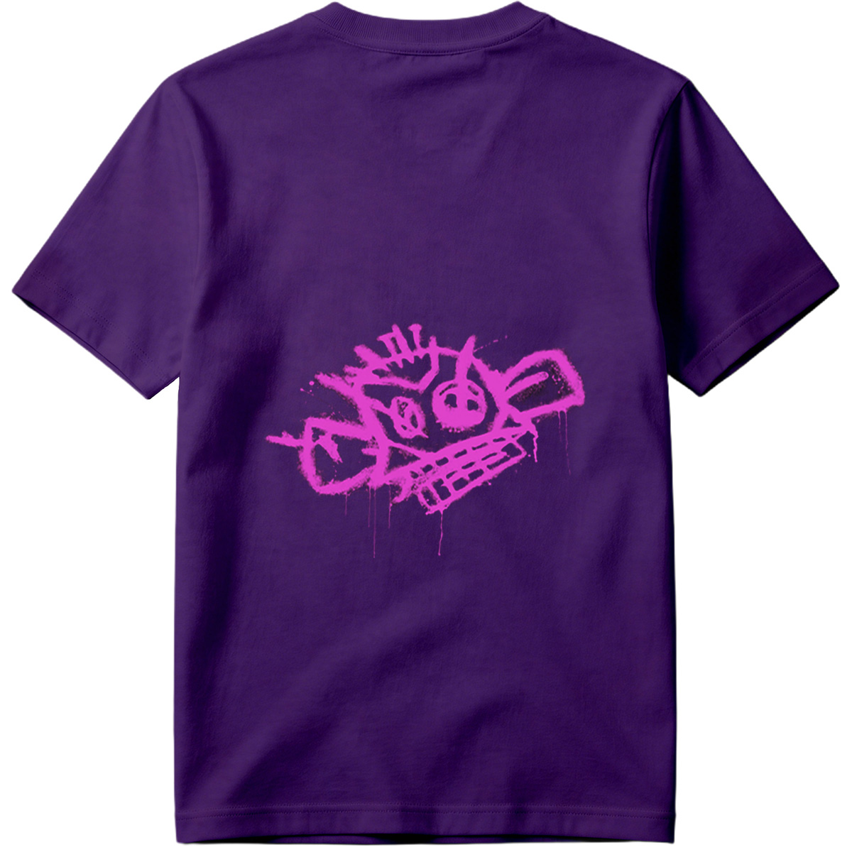 Graffiti-style pink skull with crown and crossbones on black background - Tee