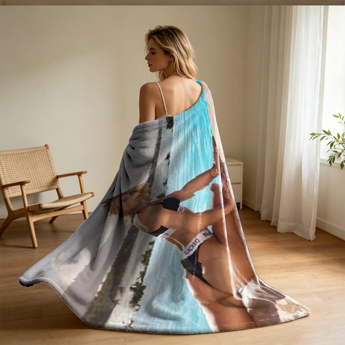 Nude Blonde Posing on Bed - Blanket