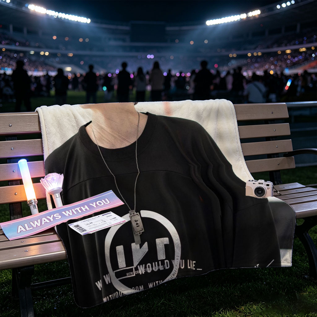 Taka from ONE OK ROCK in a Casual Outdoor Scene Wearing a Black Graphic T-Shirt and Necklace - Blankets