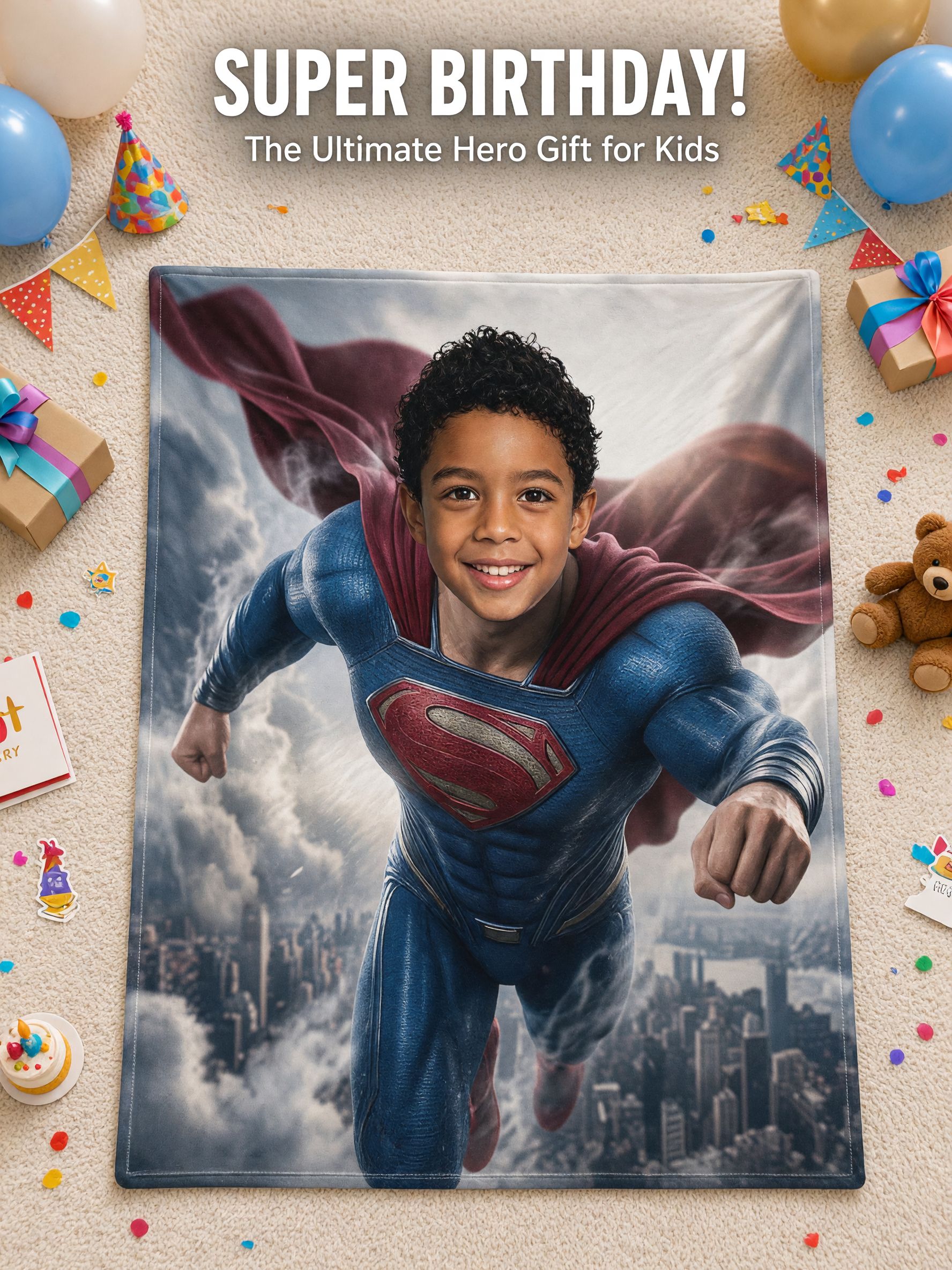 Custom Face Photo Blanket Personalized Superhero Flannel Throw Skin Friendly Anti Pilling Cozy Bed Sofa Gift for Kids
