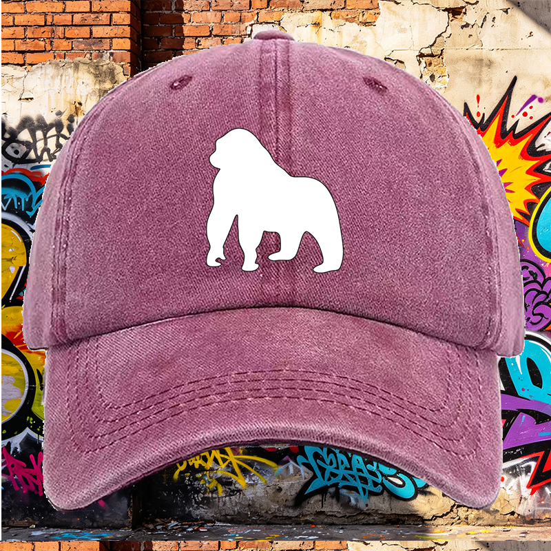 Men's Printed Washed Cap with Lion Silhouette Design - Casual Round Brim Summer Lightweight Hat for Outdoor Activities, Travel, and Daily Wear - Ideal for Men Who Love Animal Motifs and Streetwear Style