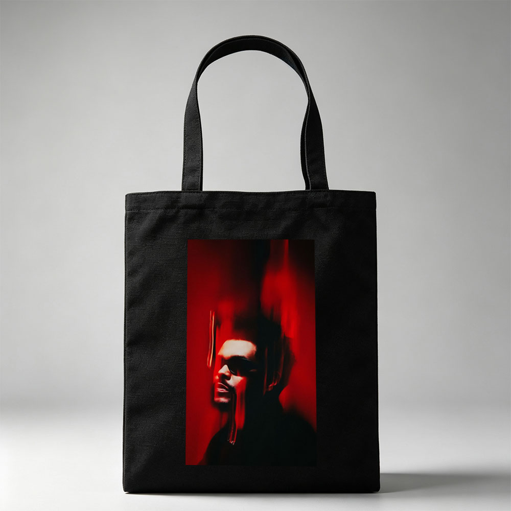The Weeknd in a Dark Red Scene with Dramatic Lighting and Blurred Motion Effect - Canvas tote bags