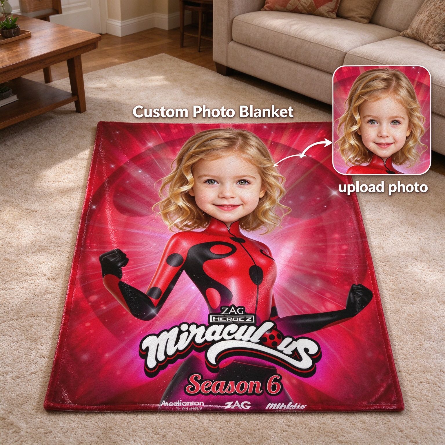 Custom Face Superhero Flannel Blanket, Personalized Photo Plush Throw, Anti-Pilling Cozy Bedding Gift for Kids
