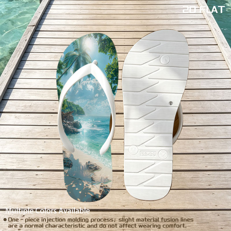 Tropical Beach with Palm Trees and Crystal Clear Water -  flip-flops
