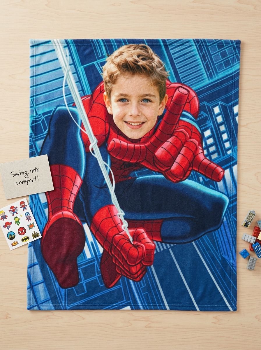 Custom Face Superhero Flannel Blanket, Personalized Photo Throw for Kids and Adults, Cozy Ultra-Soft Fleece Gift