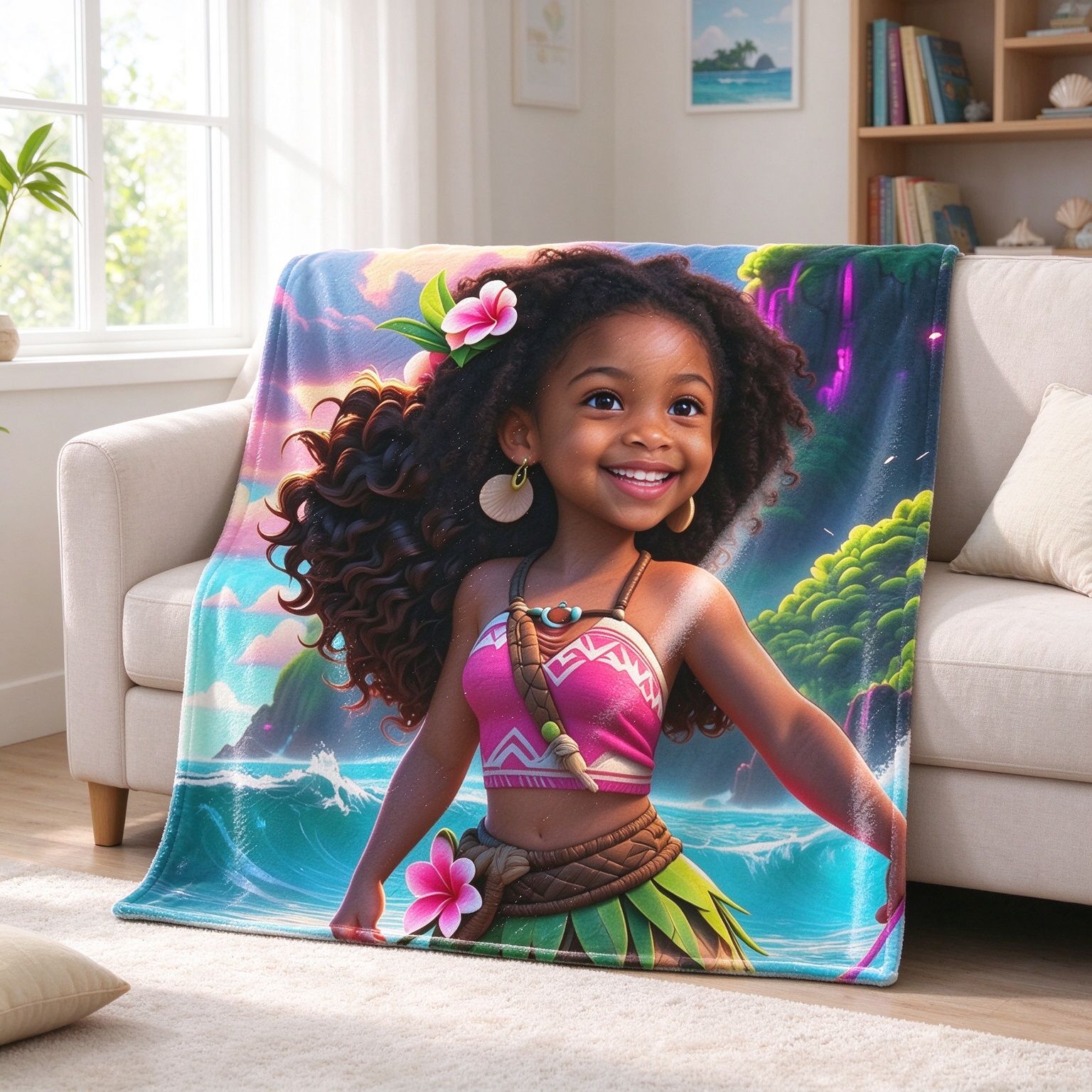 Custom Face Photo Flannel Blanket Personalized Tropical Portrait Throw for Bed Couch and Cozy Keepsake Gift