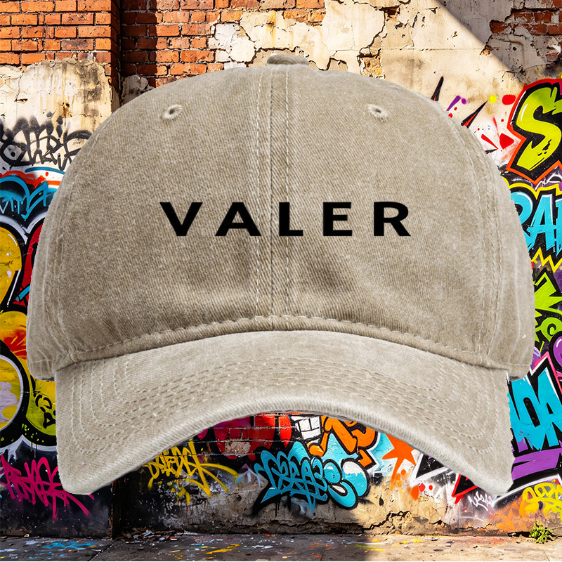 Unisex Classic Washed Cotton Cap with VALER Outline Print Design – Perfect for Casual Outdoors, Urban Streetwear, and Everyday Wear – Ideal for Adults Seeking Stylish and Comfortable Headwear