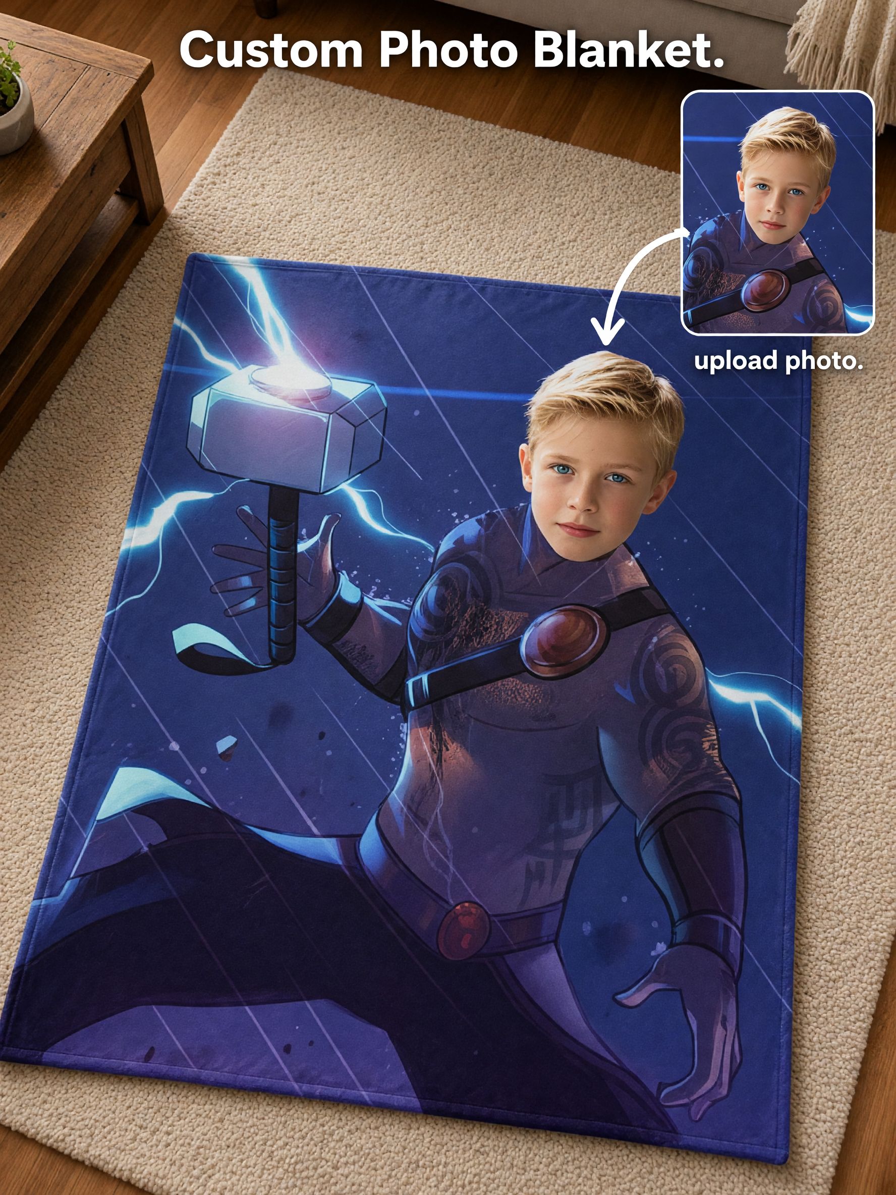 Custom Photo Face Superhero Flannel Blanket, Ultra Soft Fleece Throw, Ideal Personalized Gift for Kids and Family