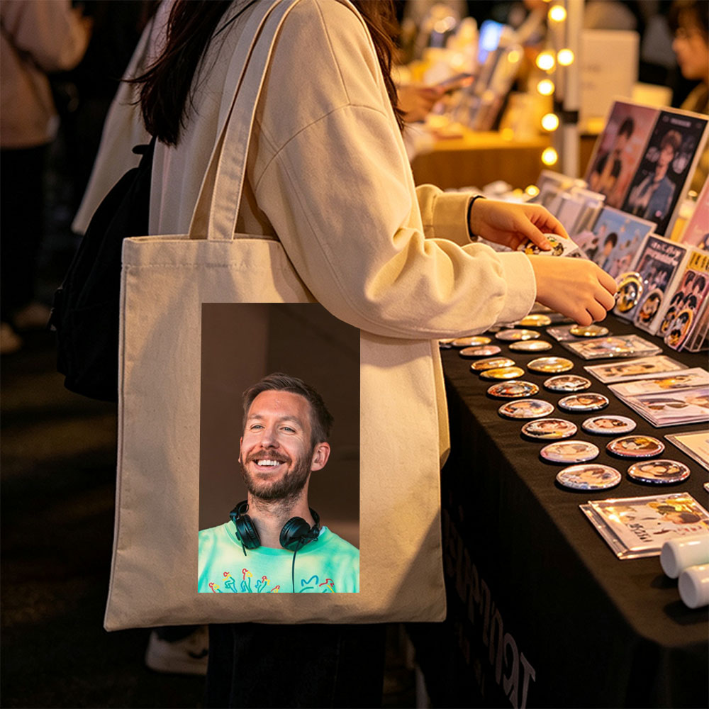 Calvin Harris at Music Festival Wearing Green Tie-Dye Shirt and Headphones - Canvas tote bags