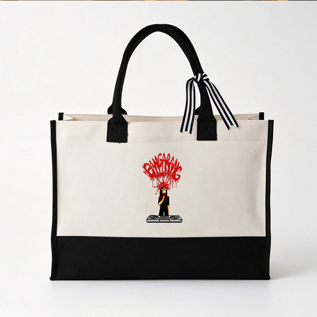 Bang Bang DJ with Red Hair and Sunglasses - Canvas patchwork gift tote bag
