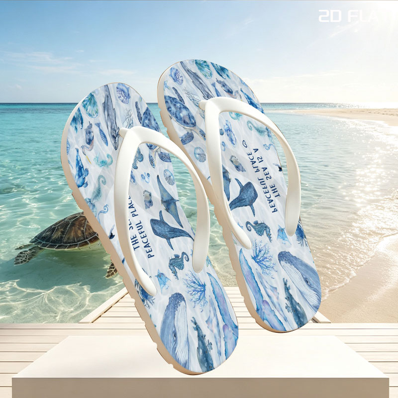 Underwater Serenity: Marine Life in Blue Hues -  flip-flops