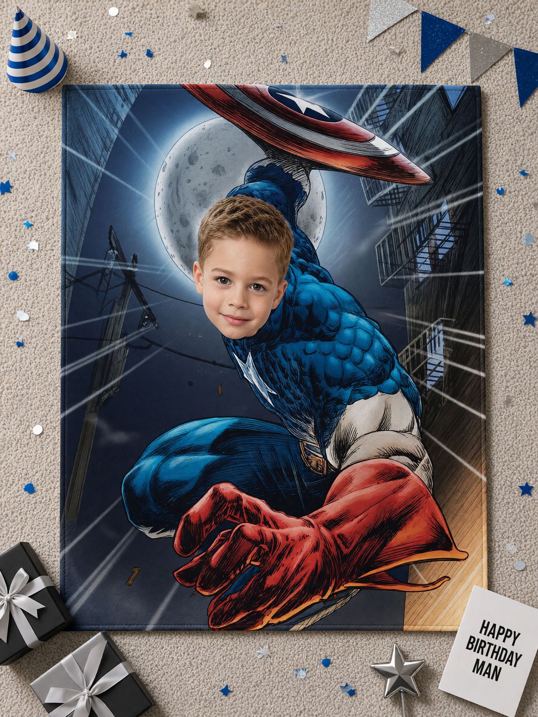 Custom Face Superhero Flannel Blanket, Personalized Comic Hero Plush Throw, Cozy Bed and Couch Gift for Kids