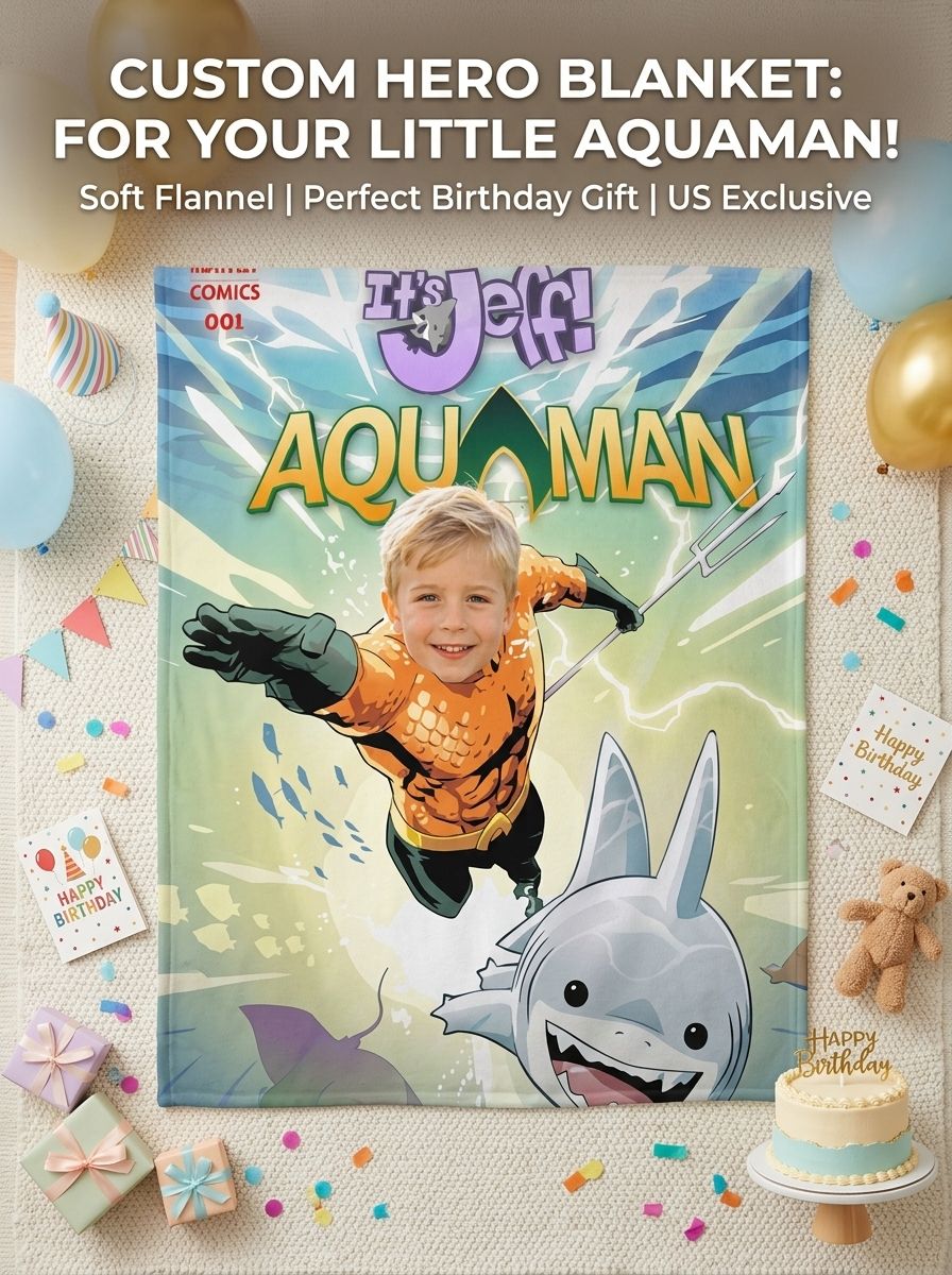 Custom Face Superhero Comic Book Flannel Blanket, Personalized Photo Soft Plush Fleece Throw for Kids and Adults