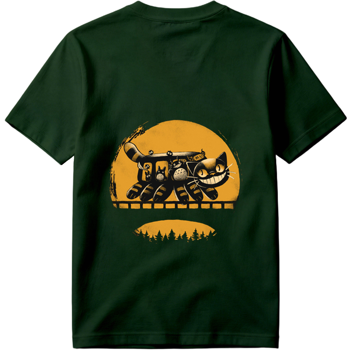 Catbus and Totoro on a Moonlit Journey - Tee