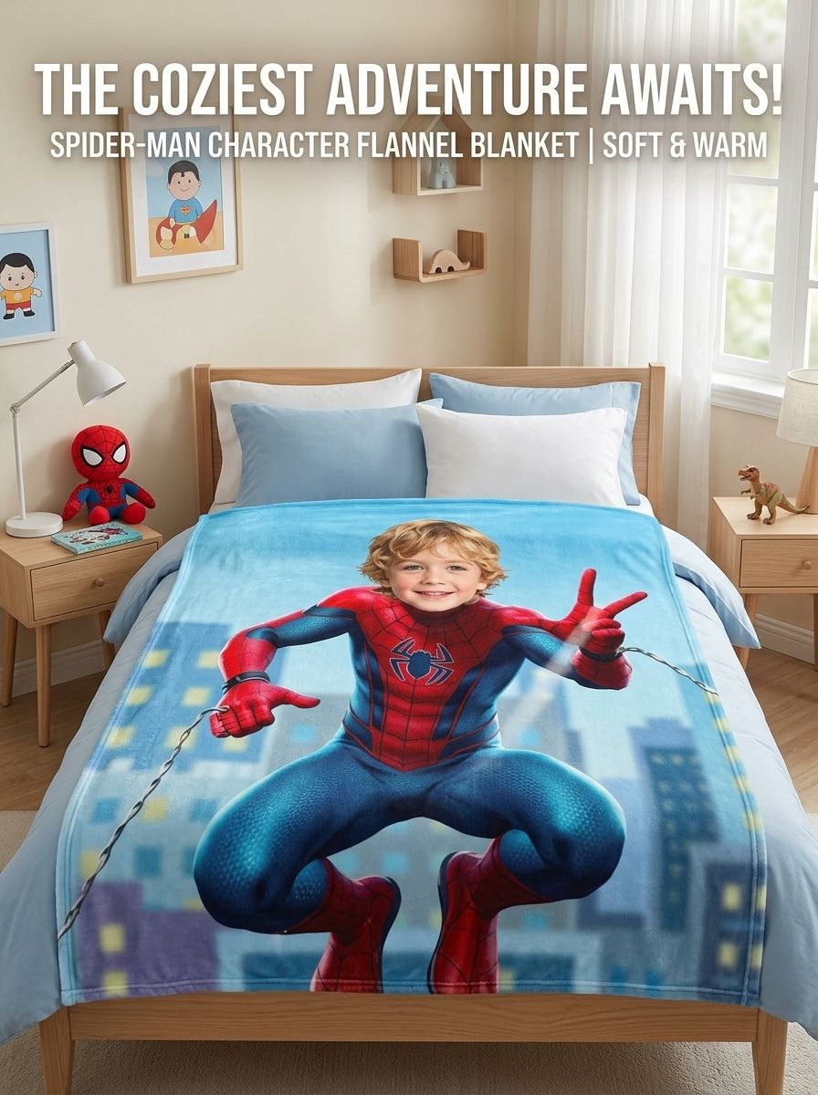 Personalized Custom Face Superhero Flannel Fleece Blanket Ultra Soft Cozy Throw Bed Couch Gift for Kids