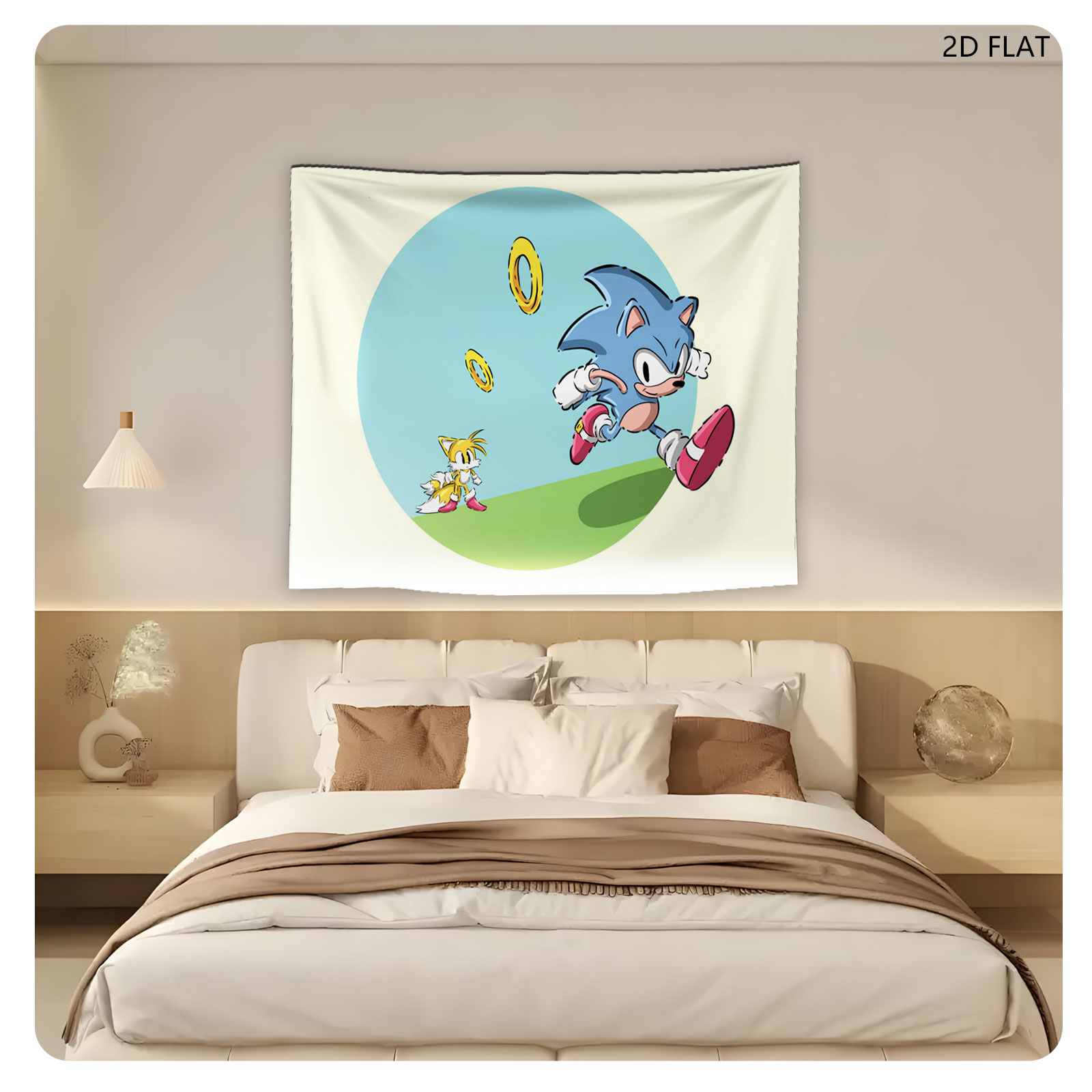 Sonic the Hedgehog and Tails Running with Golden Rings - Tapestry