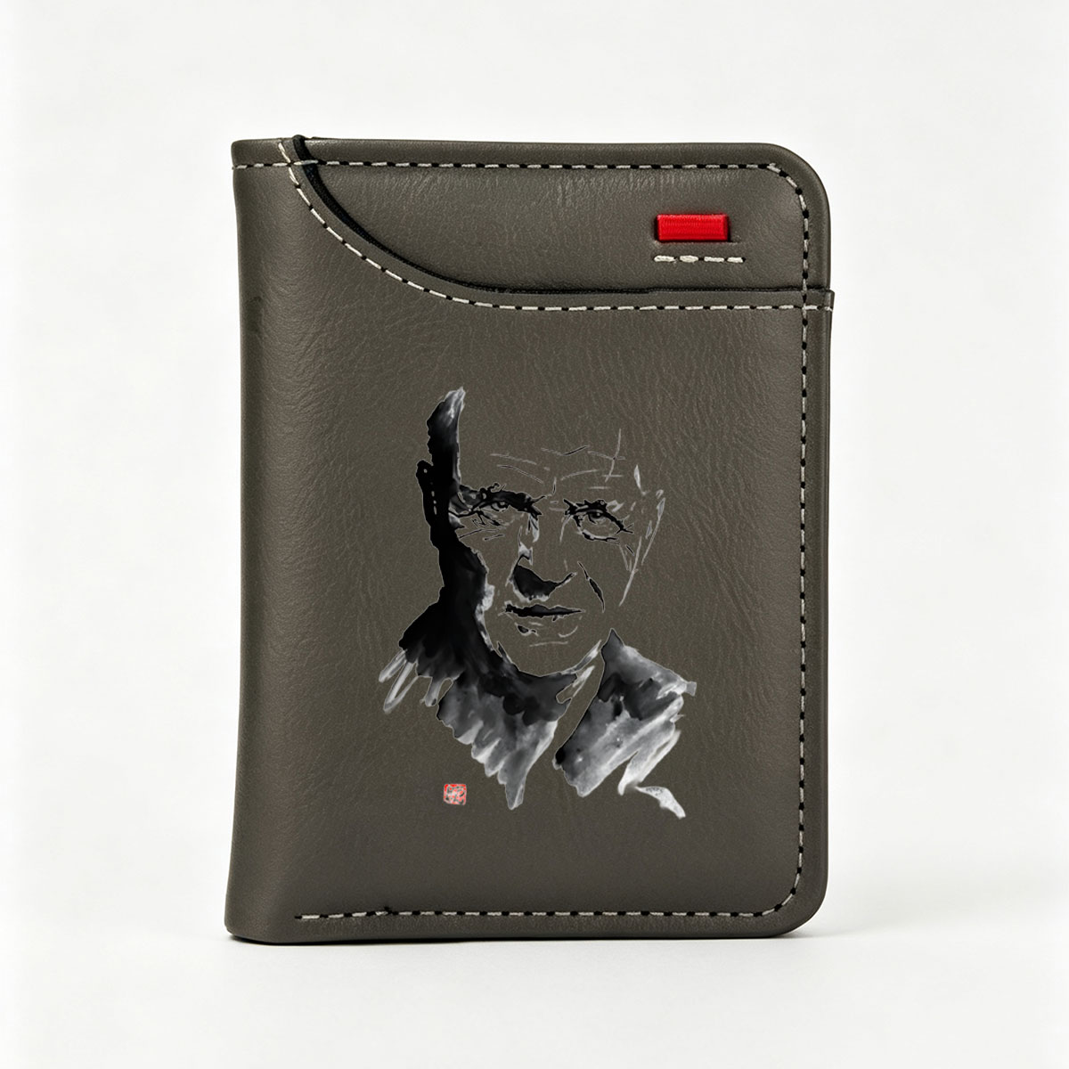 Abstract Ink Portrait of a Man with Intense Gaze - Vertical Style Wallet