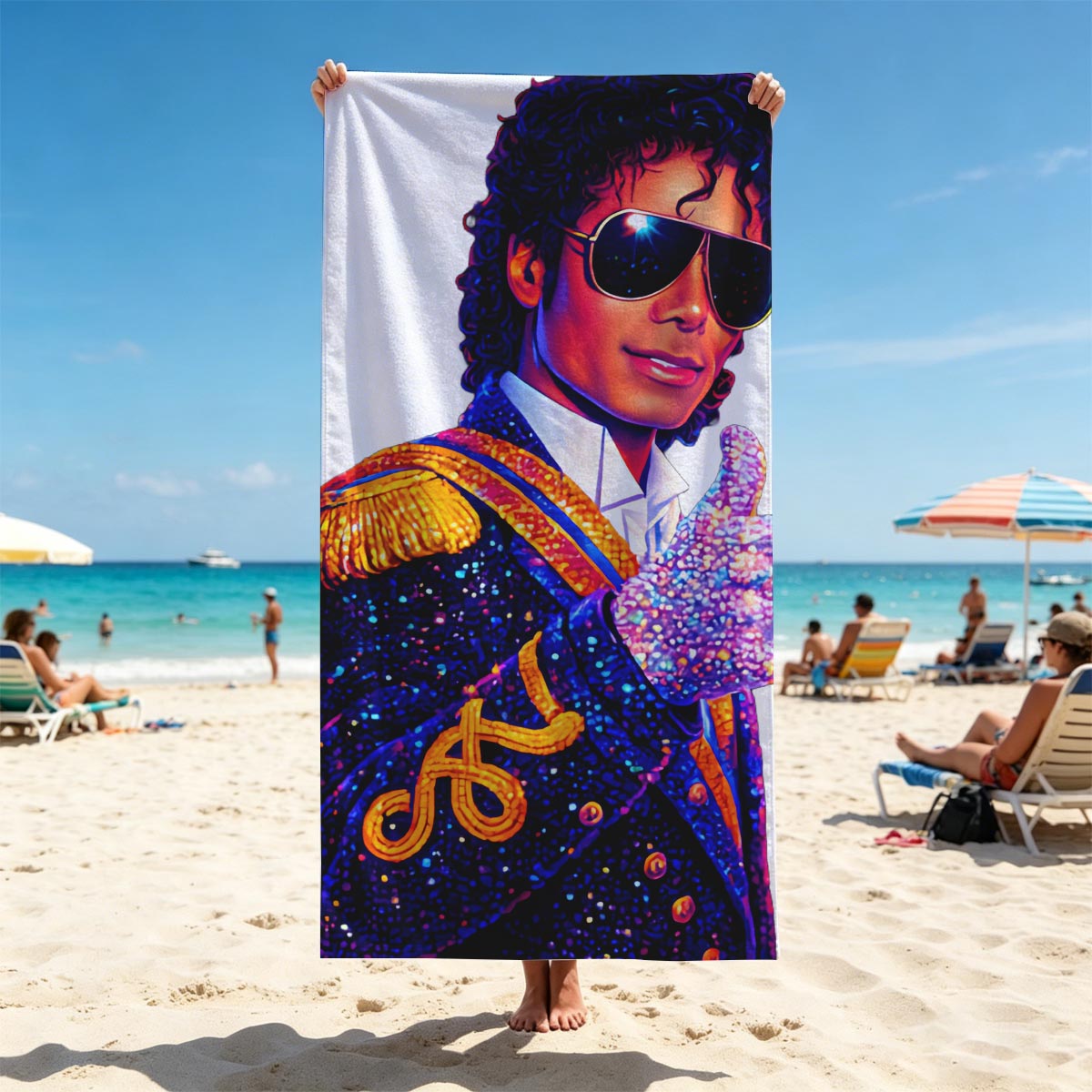 Michael Jackson in Iconic Military Jacket and Sparkling Glove - Beach towels